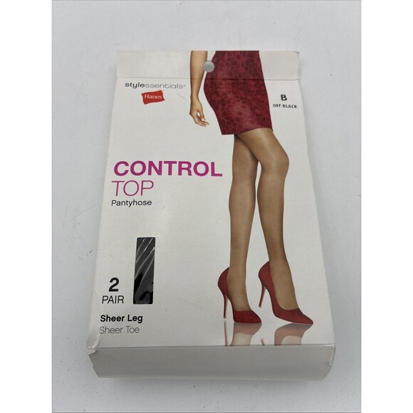 Hanes Control Top, Off Black, Size B Pantyhose, Sheer Toe, 2 Pack - Picture 1 of 3